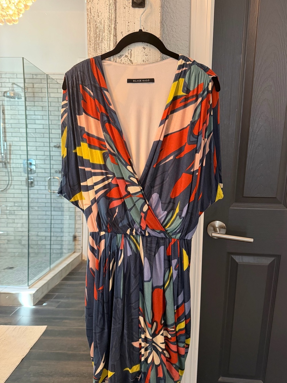 Black Halo Multicolor V-Neck Wrap Dress